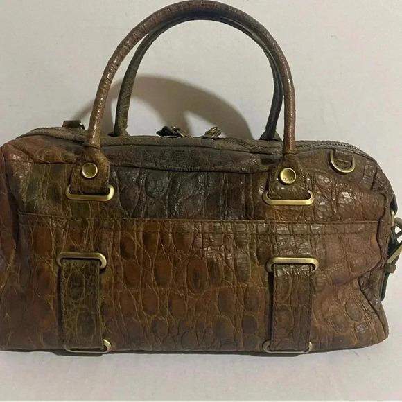 Theory brown crocodile brown distressed leather satchel handbag - Picture 2 of 13